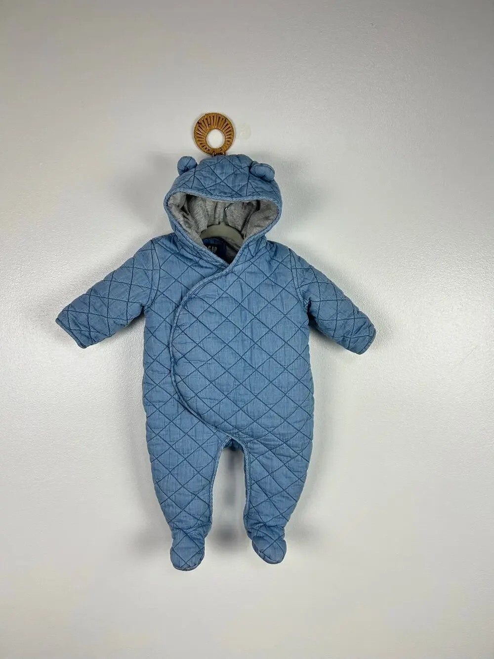 Baby Gap Denim Quilted Bear Chambray One-Piece Snow Suit Bunting Size 3-6 Months